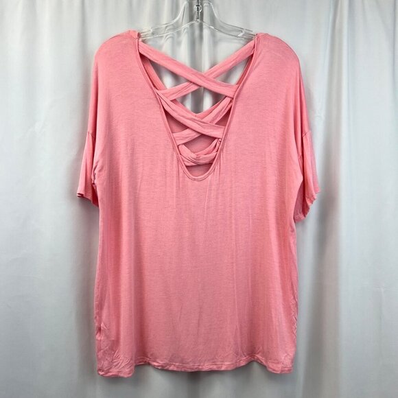 Bibi V-Neck Crisscross Back Short Sleeve Top Pink Womens Size Medium - Picture 7 of 9